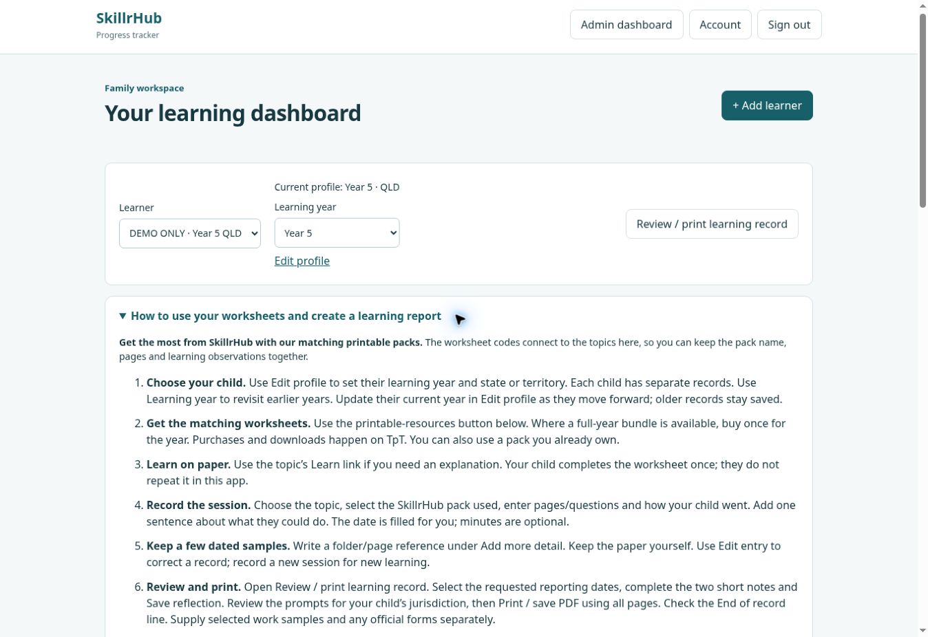 Live tracker demo: follow the built-in parent guide. Synthetic sample data.